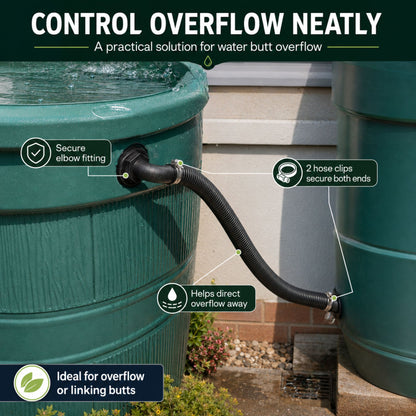 Water Butt Elbow Connector Kit Tank Outlet with 2 Hose Clips Garden Water