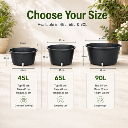 Round Dog Bath Tub with Drain Plug Heavy Duty Pet Washing Pool for Small Medium Large Dogs Durable Plastic Bath for Indoor Outdoor Use (45L / 65L / 90L)