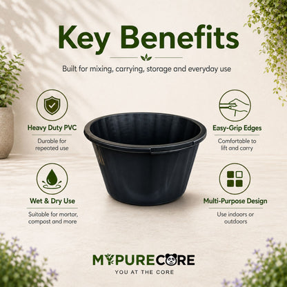 Round Mixing Tub Heavy Duty Plastic Utility Tub - Multi-Purpose PVC Container for Mortar, Plaster, Cement, Fillers, Gardening, Storage & DIY (45L / 65L / 90L)