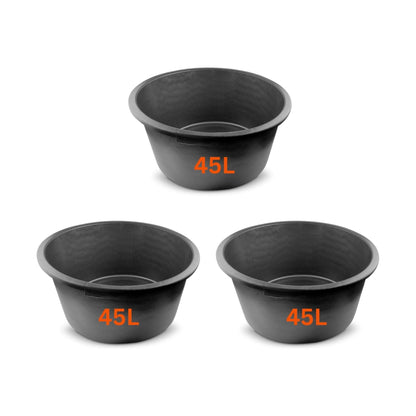 Set of 3 Flexi Tubs 45L Black - Sturdy Heavy Duty Large Plastic Buckets with Handles - Builders, Garden, Home Storage Containers
