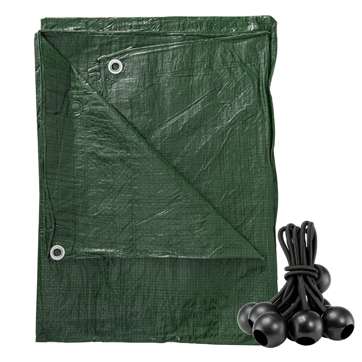 Green Tarpaulin Sheet 50GSM Lightweight Tarp + 10 Bungee Balls Garden Camping