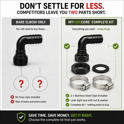 Water Butt Elbow Connector Kit Tank Outlet with 2 Hose Clips Garden Water
