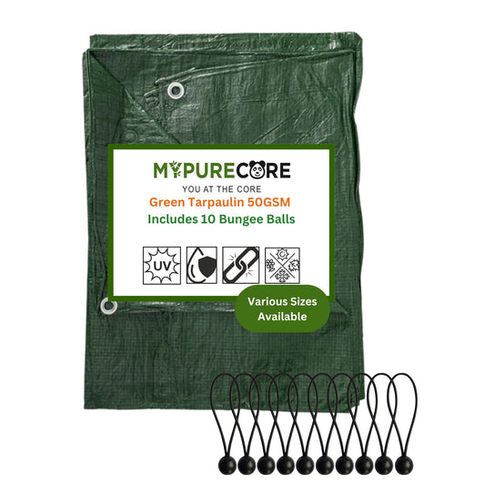 Green Tarpaulin Sheet 50GSM Lightweight Tarp + 10 Bungee Balls Garden Camping