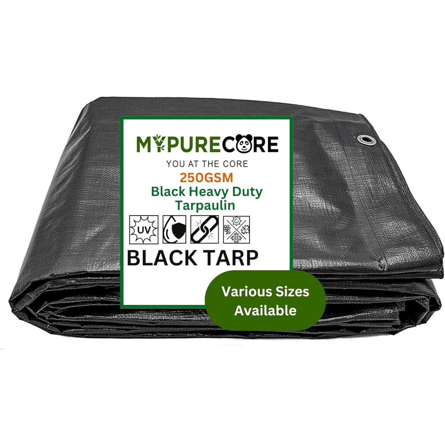 Heavy Duty Waterproof Tarpaulin - Black Tarp for Outdoor Protection - Durable Groundsheet, Tent Shield, Trailer & Trampoline Cover - UV & Weatherproof Sheet for Camping & Garden