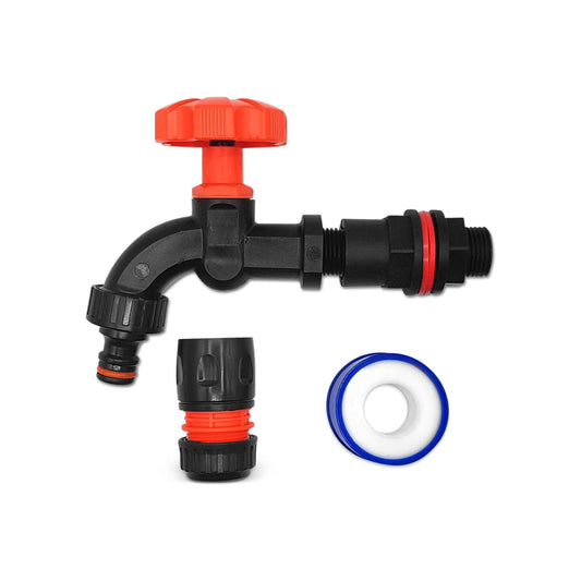 Premium Water Butts Kit – 3/4" bsp black tap with standard click lock hose connector + Hozelock compatible tap hose connector + PTFE Tape Roll