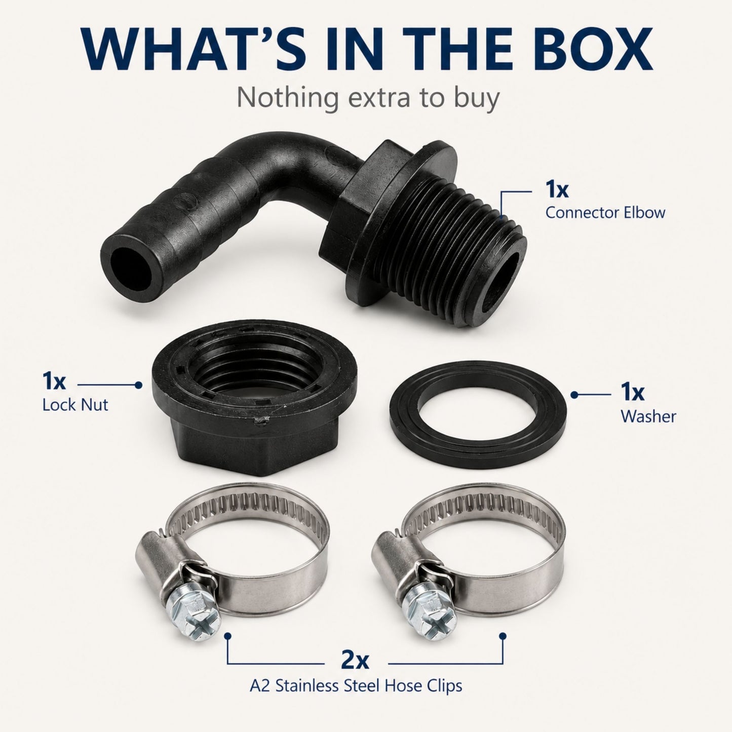 Water Butt Elbow Connector Kit Tank Outlet with 2 Hose Clips Garden Water