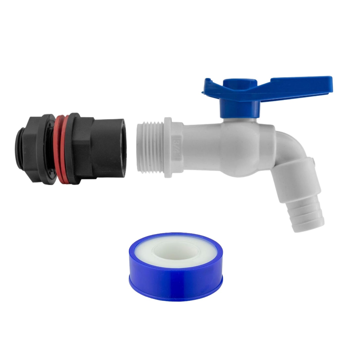 Garden Water Butt Rain Barrel Tap Kit 3/4" Adaptor for 26mm Holes and PTFE Sealing Tape included for a Leak-Proof Seal