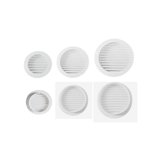 White Circular Ventilation Grille with Flyscreen - Round Air Vent 100mm – 4 inch Rear Spigot