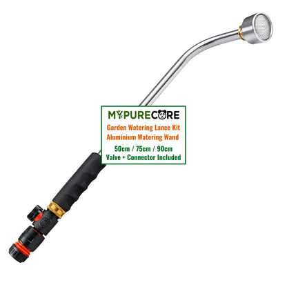 Watering Lance Kit 50cm 75cm 90cm Aluminium Garden Watering Wand with Flow Control Valve & Hose Connector for Plants, Pots, Borders, Raised Beds & Hanging Baskets