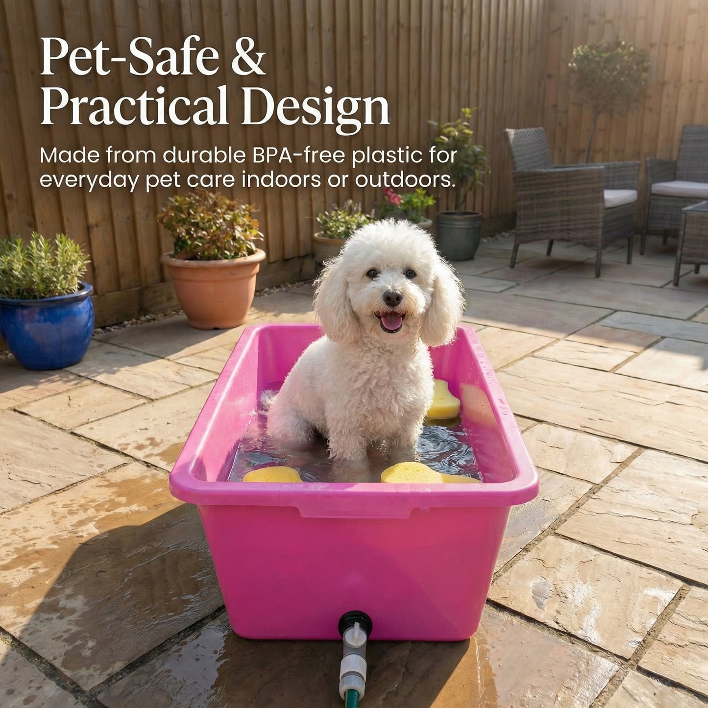 Heavy Duty 90L Dog Bath Tub Pet Washing Pool with Drain Plug and Hose Connector Large Plastic Dog Wash Tub for Indoor Outdoor Grooming Cooling Pool Multi Colour