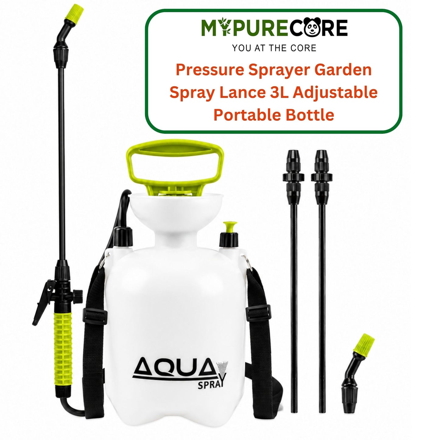 Pressure Sprayer 3L Garden Spray Bottle with Adjustable Telescopic Lance, Round & Flat Nozzles, Shoulder Strap for Plants & Weed Control