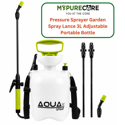 Pressure Sprayer 3L Garden Spray Bottle with Adjustable Telescopic Lance, Round & Flat Nozzles, Shoulder Strap for Plants & Weed Control