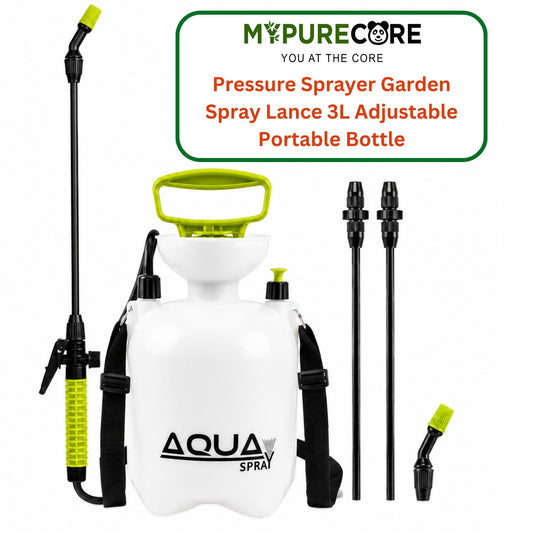 Pressure Sprayer 3L Garden Spray Bottle with Adjustable Telescopic Lance, Round & Flat Nozzles, Shoulder Strap for Plants & Weed Control