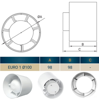 Quiet 100mm In-Line Extractor Fan – High Airflow Bathroom Ventilation Fan for Ducting, 100 m³/h, IPX2 Rated, Durable ABS Housing – Perfect for Toilet, Kitchen, Home & Office