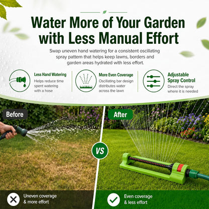 Garden Sprinkler Oscillating - 16 Jet Nozzles Adjustable Lawn Water Sprayer