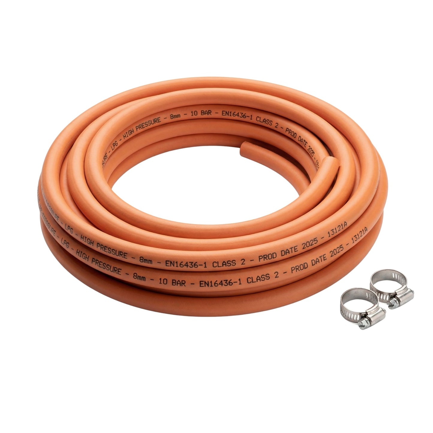 LPG Gas Hose Pipe 8mm with 2 Clips EN16436-1 High Pressure Propane Butane Gas Hose for BBQ Patio Heater Caravan Camping Cooker Gas Bottle Durable Orange Hose