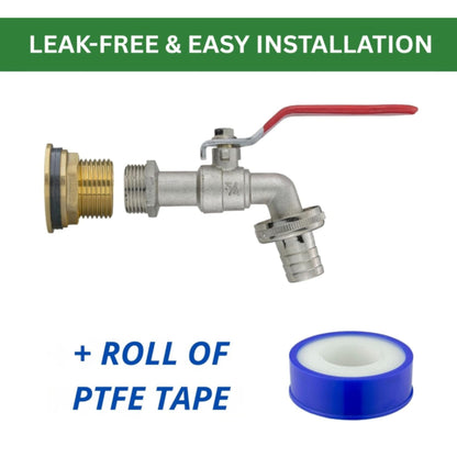 Water Butt Brass Kit 3/4" BSP to 1/2" – Heavy-Duty Brass Tank Connector with PTFE Tape & Lever Tap Options – Rainwater Harvesting, Barrels & IBC Containers
