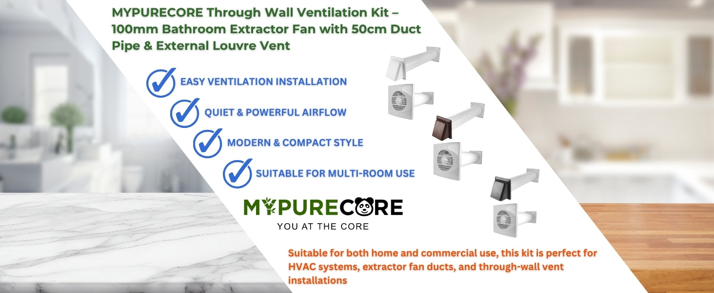 Through Wall Ventilation Kit – 100mm Bathroom Extractor Fan with 50cm Duct Pipe & External Louvre Vent – Quiet IPX4 Rated Fan – Ideal for Bathroom, Toilet, Kitchen, Home & Commercial Use