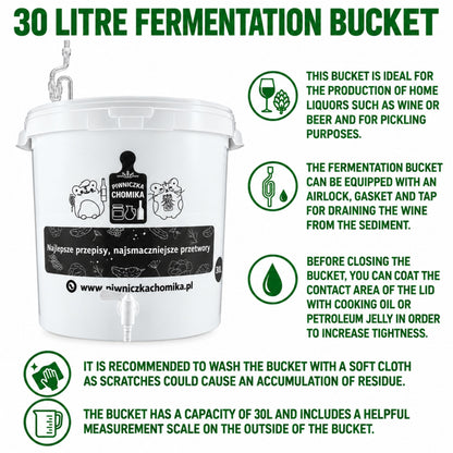 Fermentation Bucket 30L with Tap Airlock & Measuring Scale Home Brew Beer Wine Brewing Container