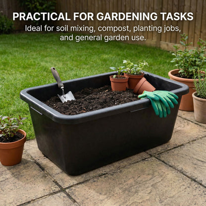 Black Mixing Tub Heavy Duty Rectangular Plastic Utility Container for Mortar Plaster Gardening Storage DIY Use Durable Multi Purpose Tray for Builders Home Garden Workshop