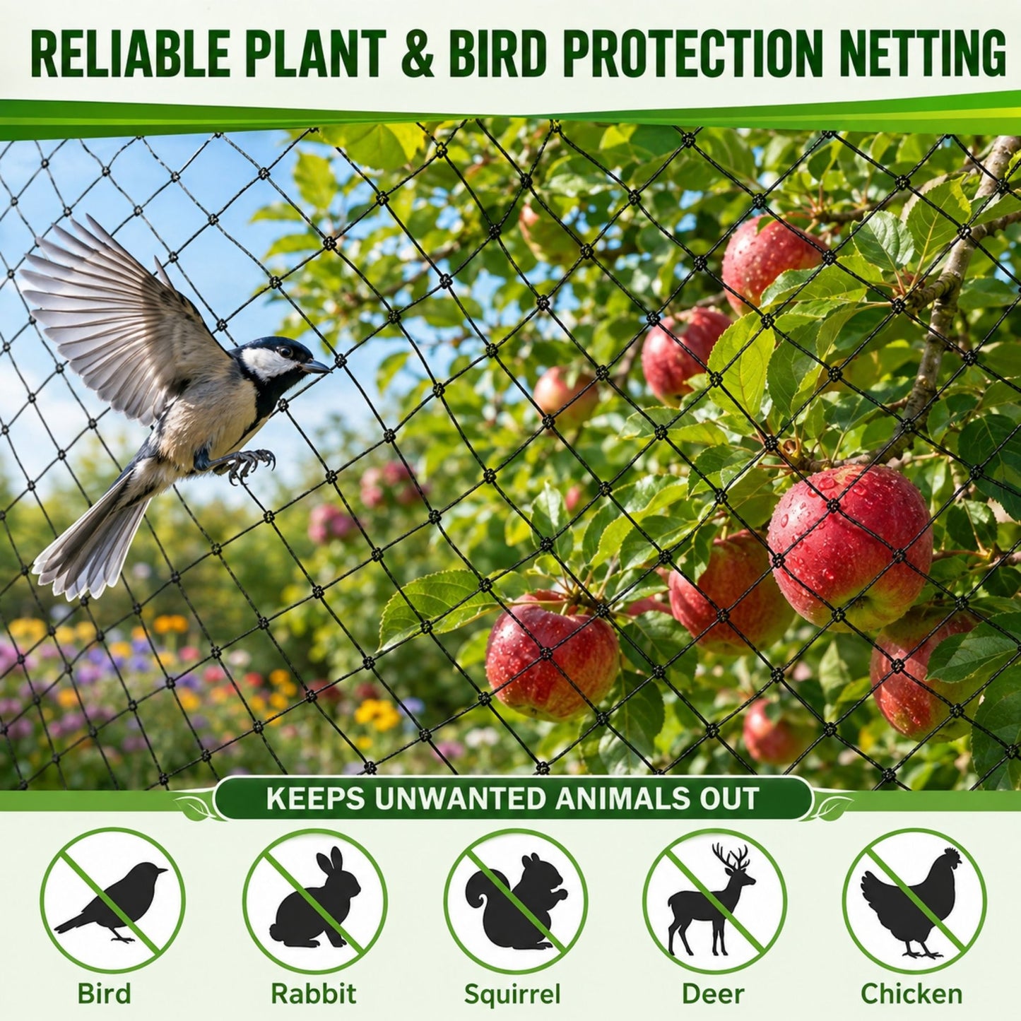 Bird Netting 15mm Mesh with Ground Stake Pegs Garden Crop Pond Fruit Protection