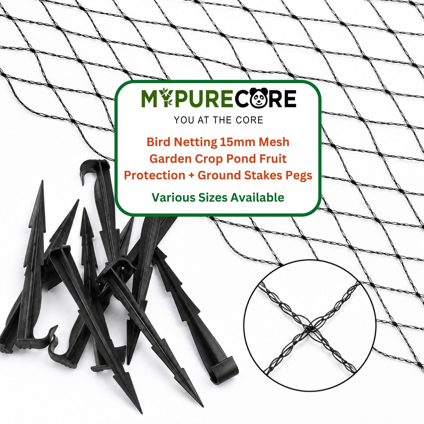 Bird Netting 15mm Mesh with Ground Stake Pegs Garden Crop Pond Fruit Protection