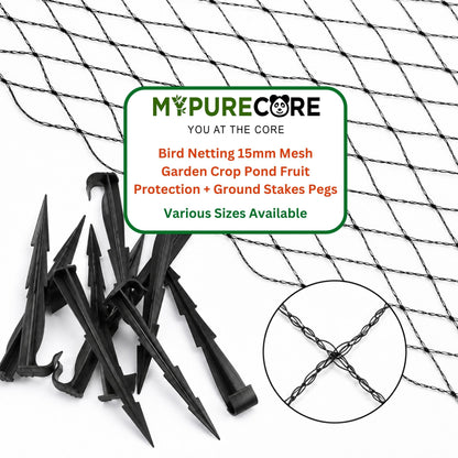 Bird Netting 15mm Mesh with Ground Stake Pegs Garden Crop Pond Fruit Protection