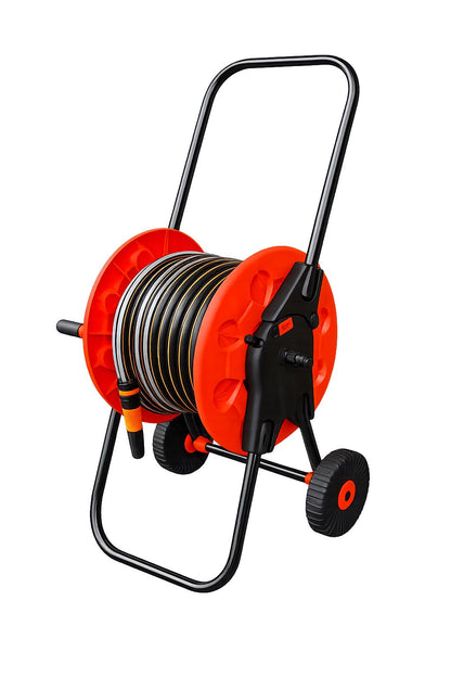 Garden Hose Reel Cart with 30m Black 4-Layer Hose, Wheeled Watering Trolley, Spray Nozzle & Hose Connectors, Portable Garden Hose Storage Cart