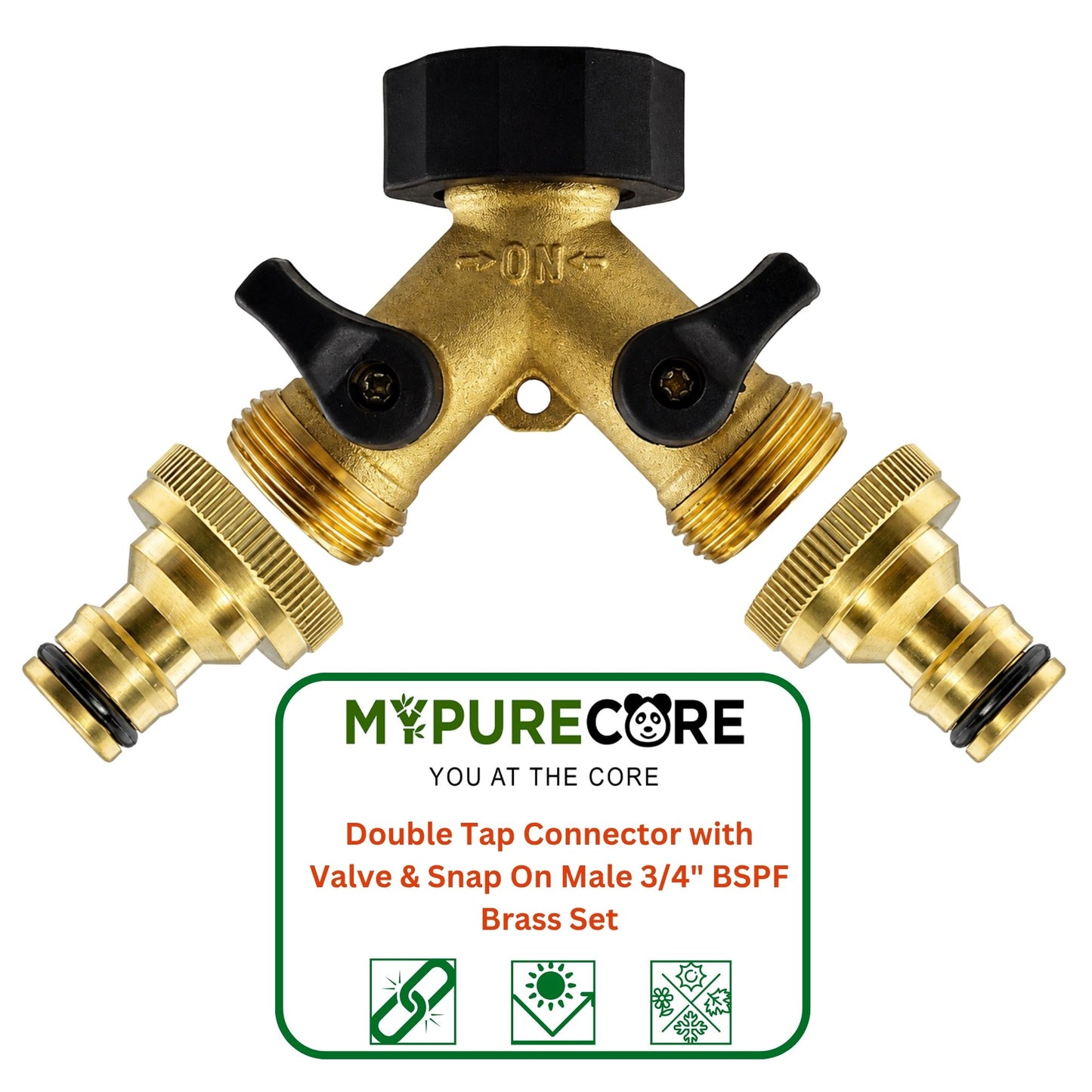 Double Tap Connector with Valve & Snap On Male 3/4" BSPF Brass Set