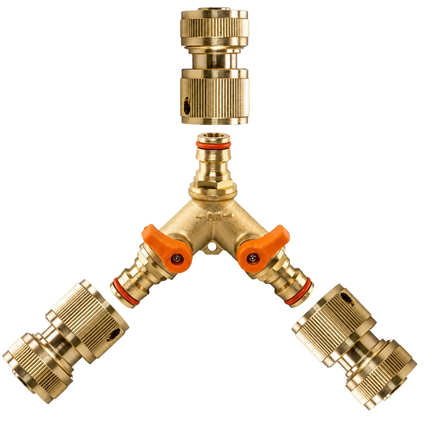 3 Way Brass Garden Hose Splitter with Valves & 3 Female Quick Connect Hose Fittings Kit
