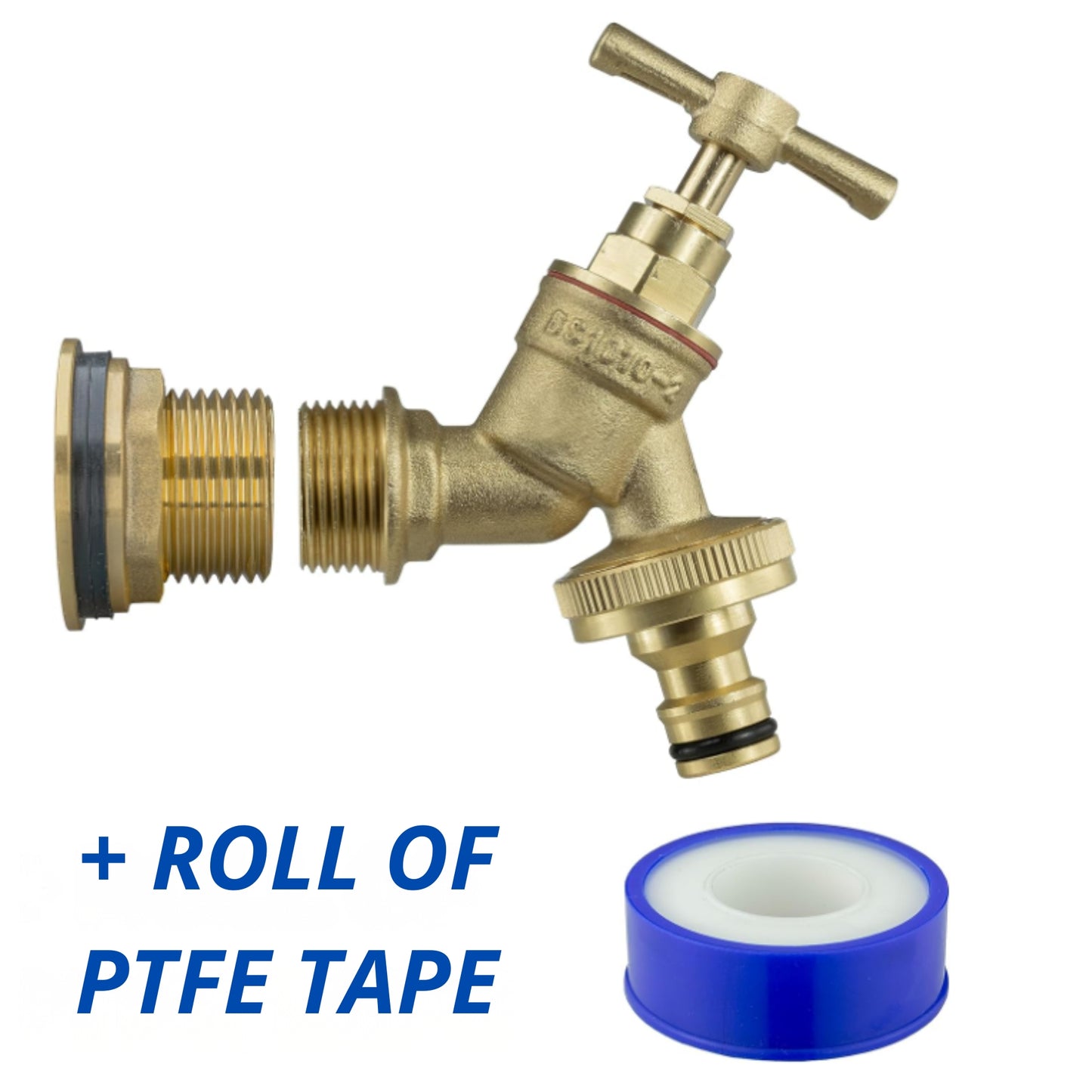 Solid Brass Water Butt Outlet Connector Threaded Adaptor with Washers, Nut & PTFE Tape for Rain Barrels, Tanks & Water Storage Systems