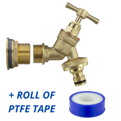 Solid Brass Water Butt Outlet Connector Threaded Adaptor with Washers, Nut & PTFE Tape for Rain Barrels, Tanks & Water Storage Systems