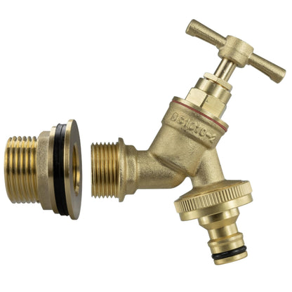 Solid Brass Water Butt Outlet Connector Threaded Adaptor with Washers, Nut & PTFE Tape for Rain Barrels, Tanks & Water Storage Systems