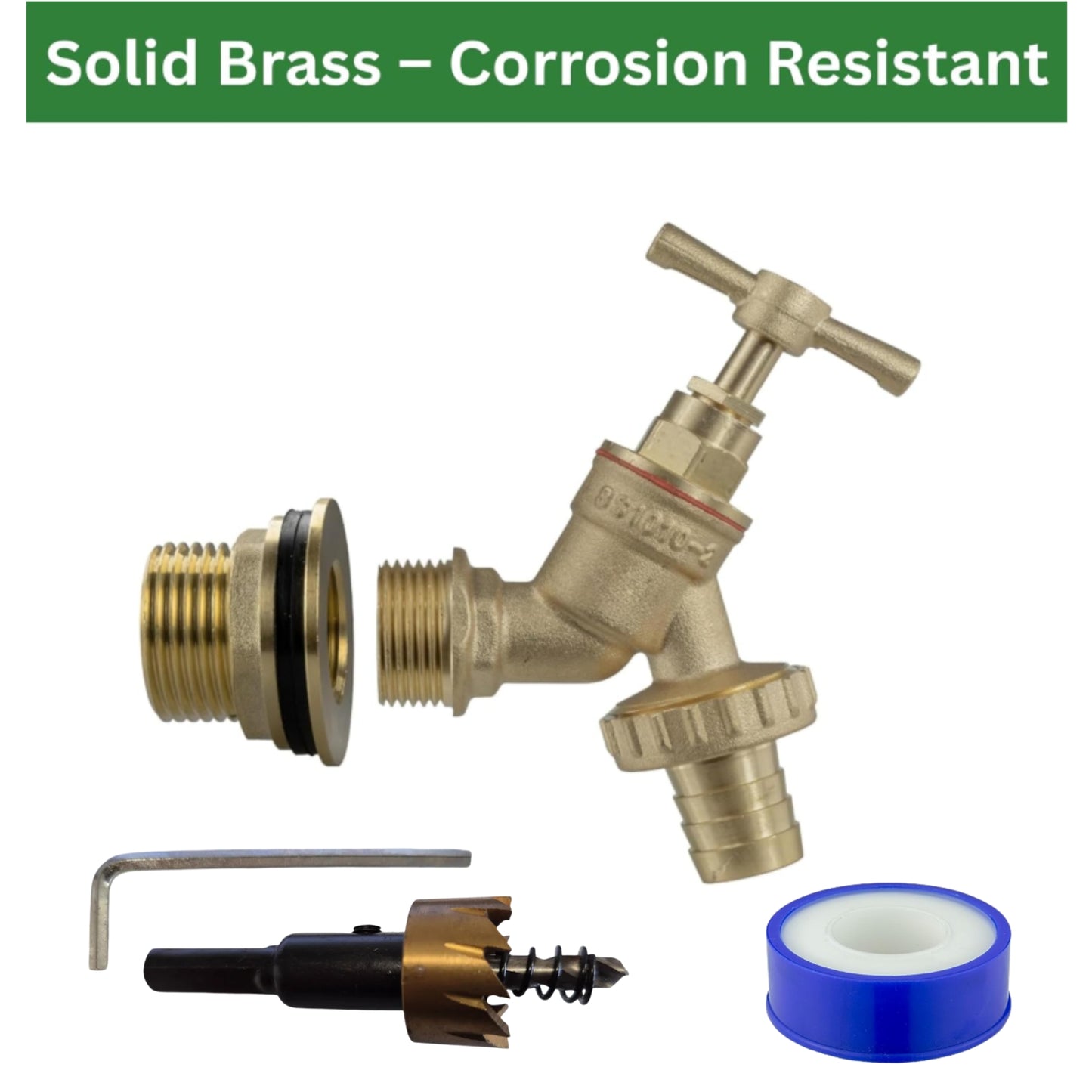 Water Butt Brass Kit 3/4" BSP to 1/2" – Heavy-Duty Brass Tank Connector with Tap Options & Drill Bit for Rainwater Harvesting & IBC Containers