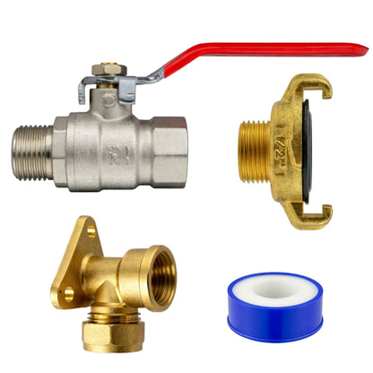Garden Outdoor Tap Kit with 15mm Brass Compression Wall Plate – Tap Options with Hose Connector Compatibility, PTFE Tape Included for Garden Watering, Irrigation, Outdoor Use