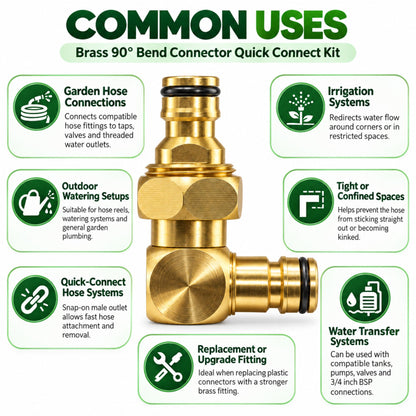 Brass 90° Elbow Connector 3/4 BSP Female Quick Connect Snap-On Male Garden Hose Fitting Adapter Kits