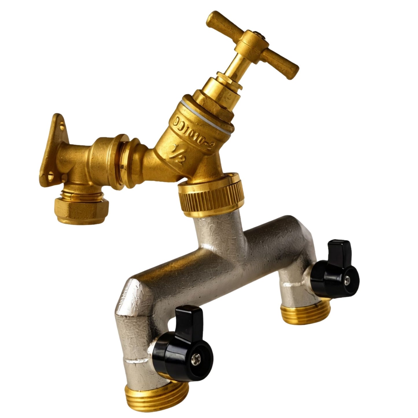 Garden Outdoor Tap Kit with 15mm Brass Compression Wall Plate – Tap Options with Hose Connector Compatibility, PTFE Tape Included for Garden Watering, Irrigation, Outdoor Use