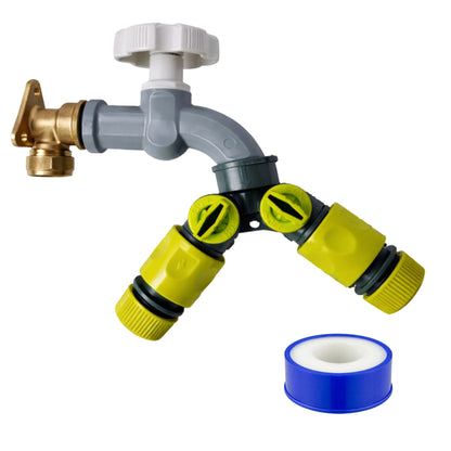 Garden Outdoor Tap Kit with 15mm Brass Compression Wall Plate – Tap Options with Hose Connector Compatibility, PTFE Tape Included for Garden Watering, Irrigation, Outdoor Use