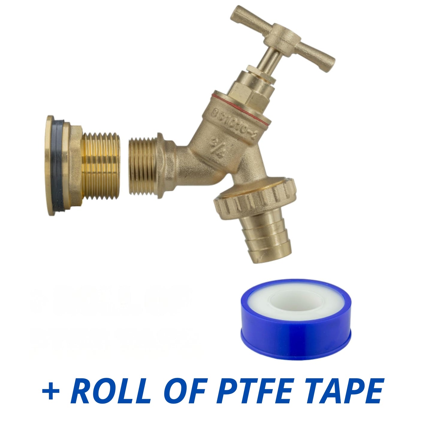 Solid Brass Water Butt Outlet Connector Threaded Adaptor with Washers, Nut & PTFE Tape for Rain Barrels, Tanks & Water Storage Systems