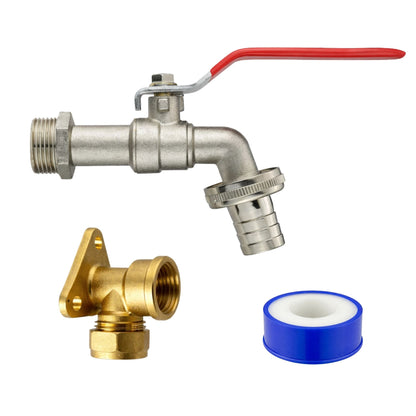 Garden Outdoor Tap Kit with 15mm Brass Compression Wall Plate – Tap Options with Hose Connector Compatibility, PTFE Tape Included for Garden Watering, Irrigation, Outdoor Use
