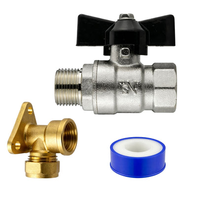 Garden Outdoor Tap Kit with 15mm Brass Compression Wall Plate – Tap Options with Hose Connector Compatibility, PTFE Tape Included for Garden Watering, Irrigation, Outdoor Use