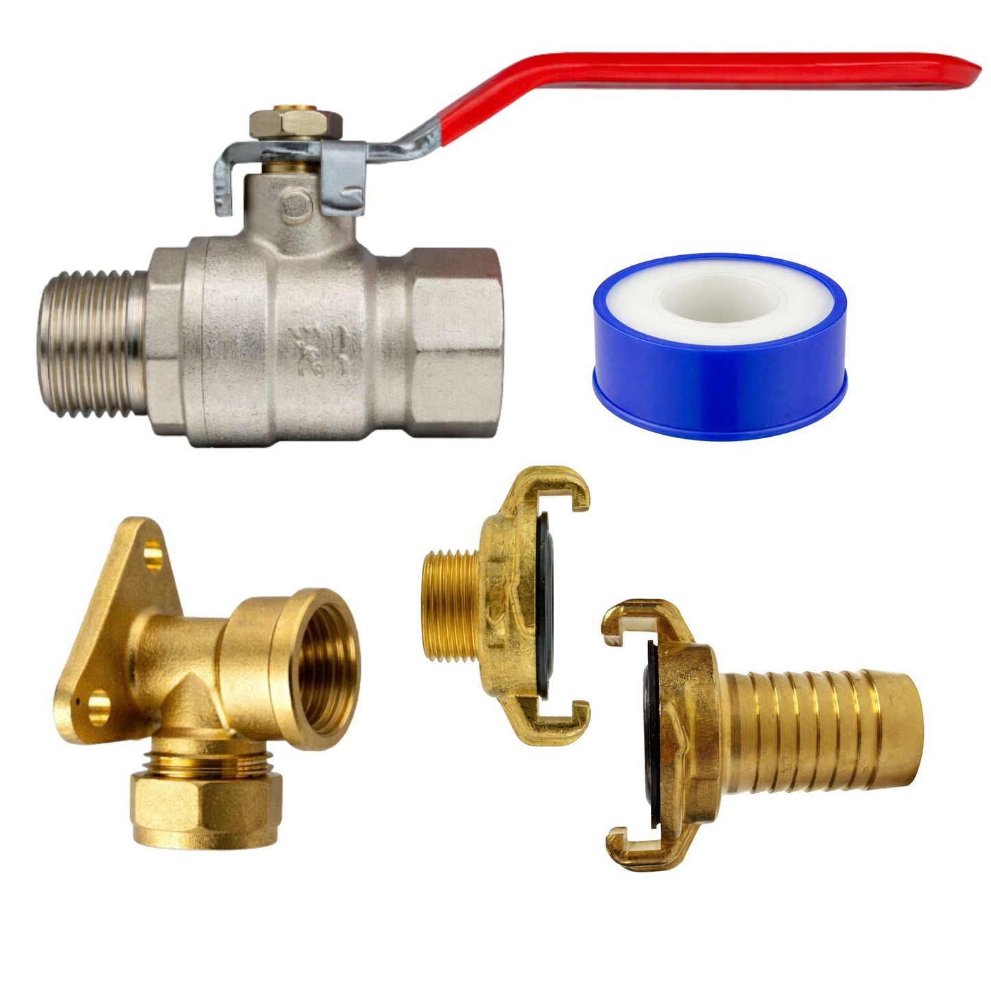Garden Outdoor Tap Kit with 15mm Brass Compression Wall Plate – Tap Options with Hose Connector Compatibility, PTFE Tape Included for Garden Watering, Irrigation, Outdoor Use