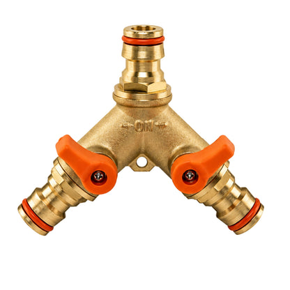 3 Way Brass Garden Hose Splitter with Valves & 3 Female Quick Connect Hose Fittings Kit