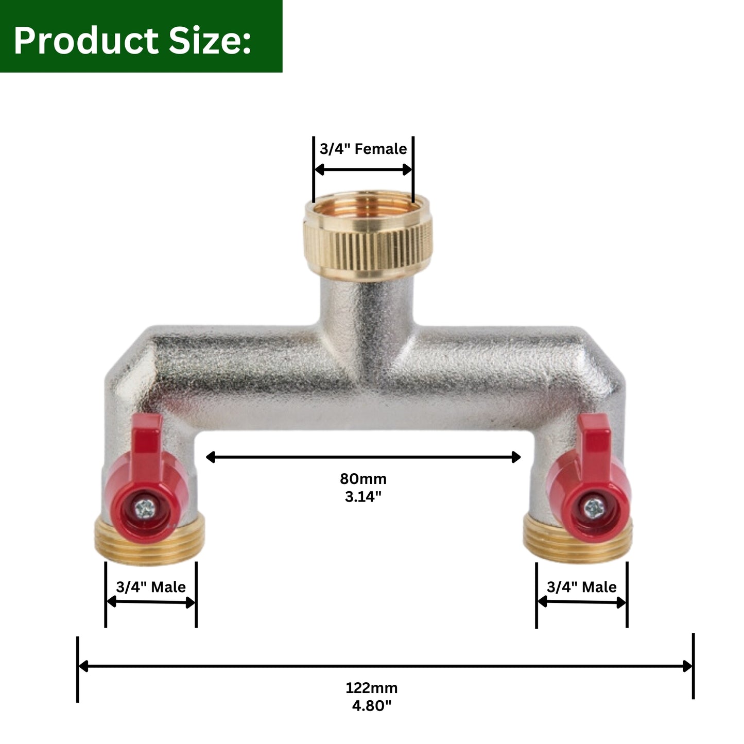 Brass 2-Way Garden Hose Tap Splitter with PTFE Tape – Durable 3/4" Outdoor Tap Connector with Individual Valves | Brass Hose Connector for Garden Irrigation, Hosepipe Fittings & Adapters