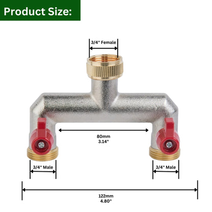 Brass 2-Way Garden Hose Tap Splitter with PTFE Tape – Durable 3/4" Outdoor Tap Connector with Individual Valves | Brass Hose Connector for Garden Irrigation, Hosepipe Fittings & Adapters