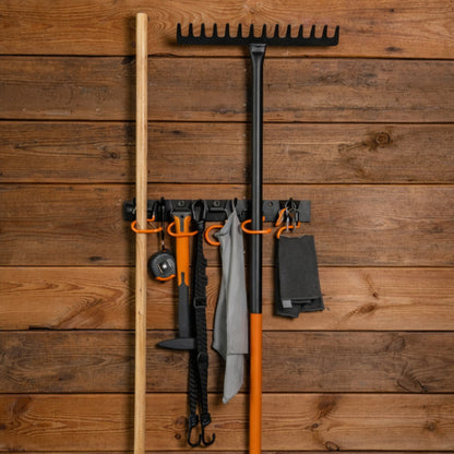 Tool Rail Wall Mounted w/ Adjustable Pegs S Hooks Storage Rack - 5 Hanging Hooks