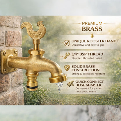 Brass Bib Solid Tap 3/4" BSP Rooster Handle Design Tap Quick Connect Inlet
