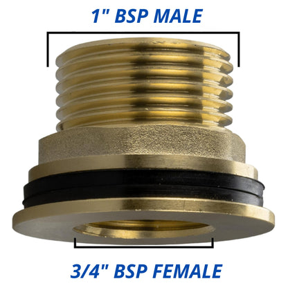 Solid Brass Water Butt Outlet Connector Threaded Adaptor with Washers, Nut & PTFE Tape for Rain Barrels, Tanks & Water Storage Systems