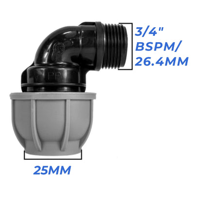 MDPE Compression Fittings 25mm - Straight, Elbow, Tee, Stop Valve, BSP Connector
