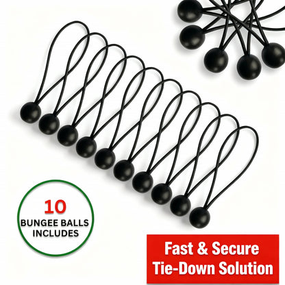 MYPURECORE Heavy Duty Waterproof Tarpaulin 250GSM Black Tarp with 10 Bungee Balls - Durable Weatherproof Tarp Sheet for Camping, Garden, Trailer, Tent & Outdoor Protection